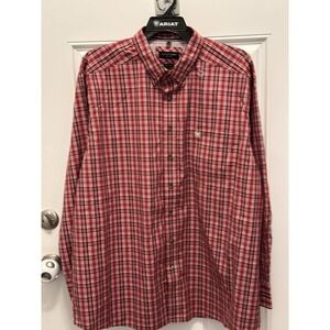 Ariat Pro Series Shirt Mens XL Red Blue Plaid Cowboy Riding Western Work Casual
